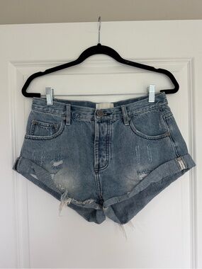 OneTeaspoon Bandits Low-Waist Denim Shorts Distressed Blue size 27